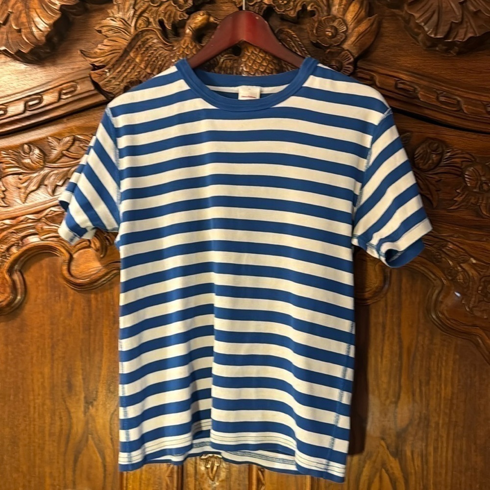 Adult Unisex Hanna Andersson Organic Cotton Blue White Stripe Pajama Tee Small
